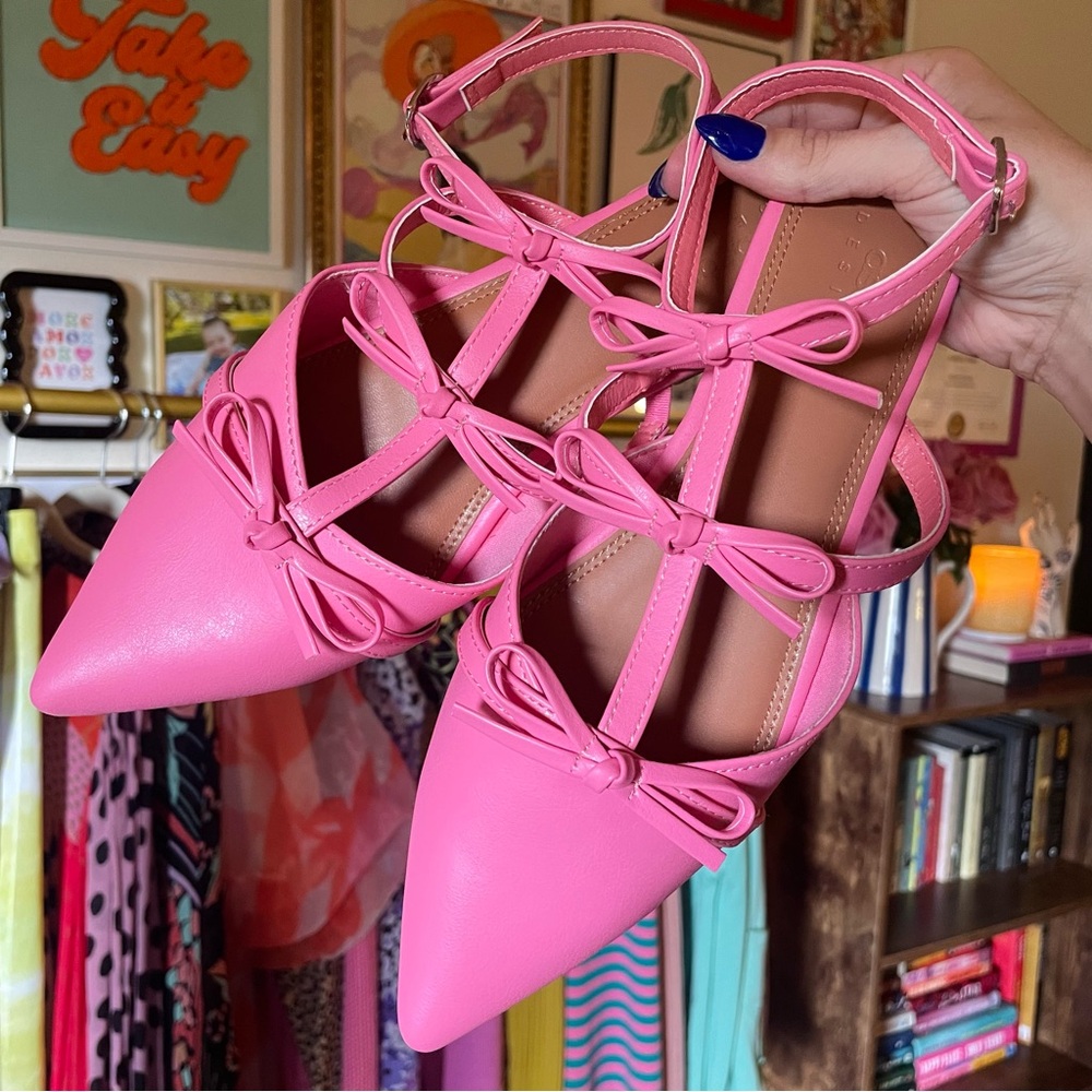 NEW ASOS Pink Bow Pointed Ballet Flats